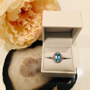 Blue Topaz and Diamond Sterling Silver Ring NWOT